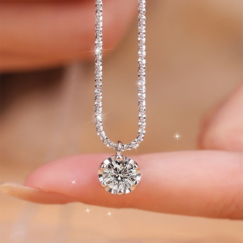 925 Silver Sparkling Diamond Necklace Women's Light Luxury High-end Temperament Gentle Fashion All-match Niche Collarbone Chain