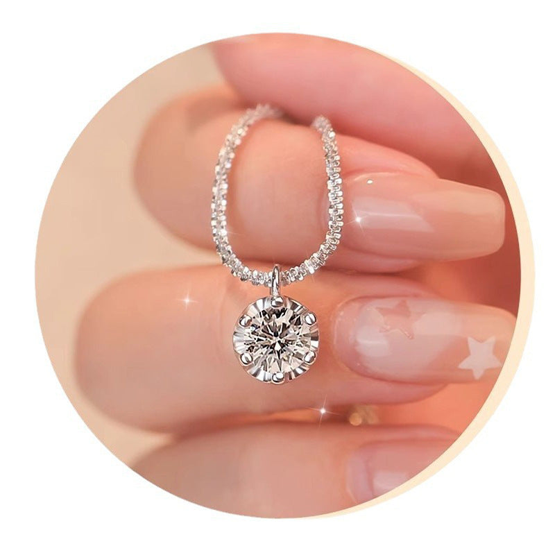 925 Silver Sparkling Diamond Necklace Women's Light Luxury High-end Temperament Gentle Fashion All-match Niche Collarbone Chain