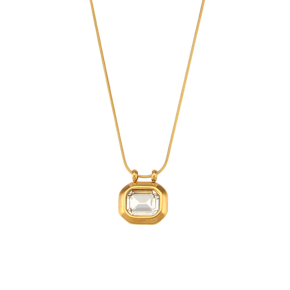 European And American Fashion Elegant Vintage Pendant Jewelry Women's Stainless Steel Plated 18K Gold Simple Zircon Lock Pendant Necklace