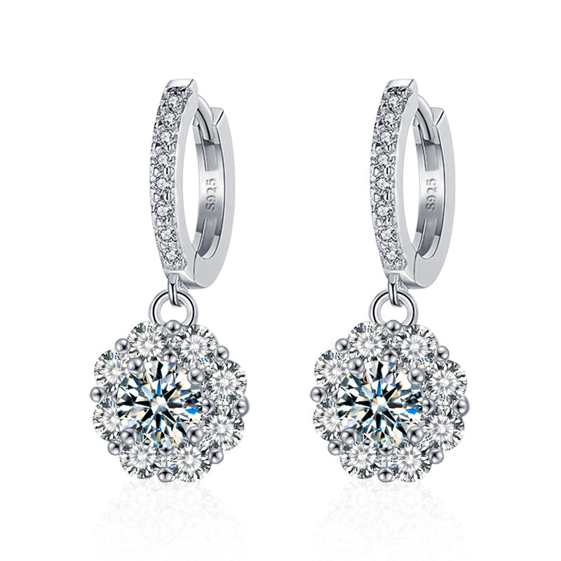Mosang Diamond Earrings Silver S925 Earrings High Sense Sunflower Earrings Cross-border Jewelry Wholesale Factory Direct Sales